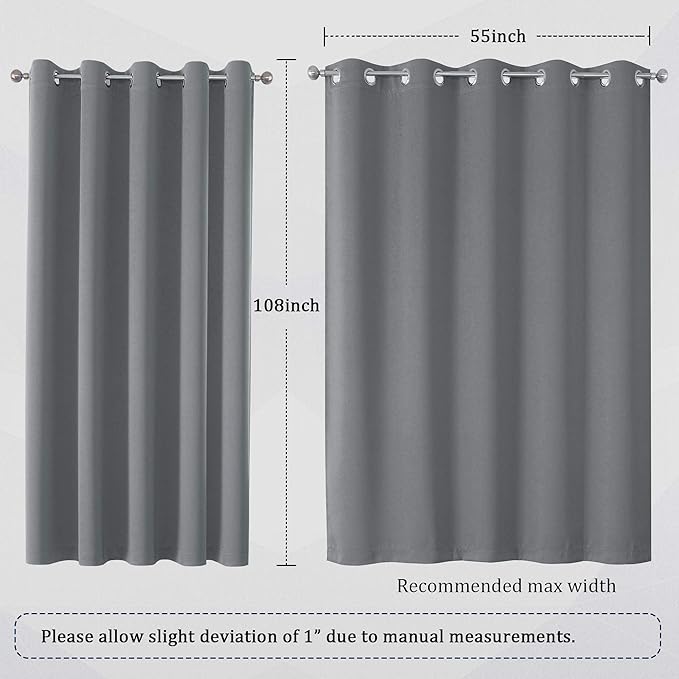 DUALIFE Grey Blackout Curtains for Bedroom 108 inches Long 2 Panels Grommet