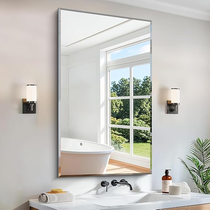 CILIBER Beveled Bathroom Mirror, 24x40 Large Frameless Mirrors