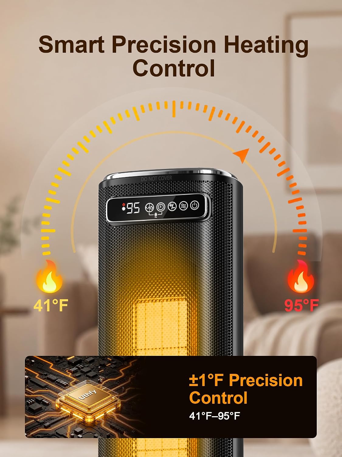 Uthfy 33'' Space Heaters for Indoor Use, 1500W Electric Heaters, 3D F...