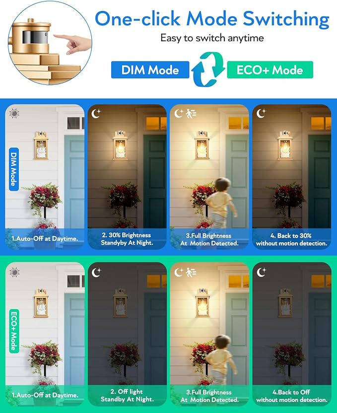 VIANIS 2 Pack Motion Sensor Outdoor Lights Lantern, Dusk to Dawn Exterior Lights