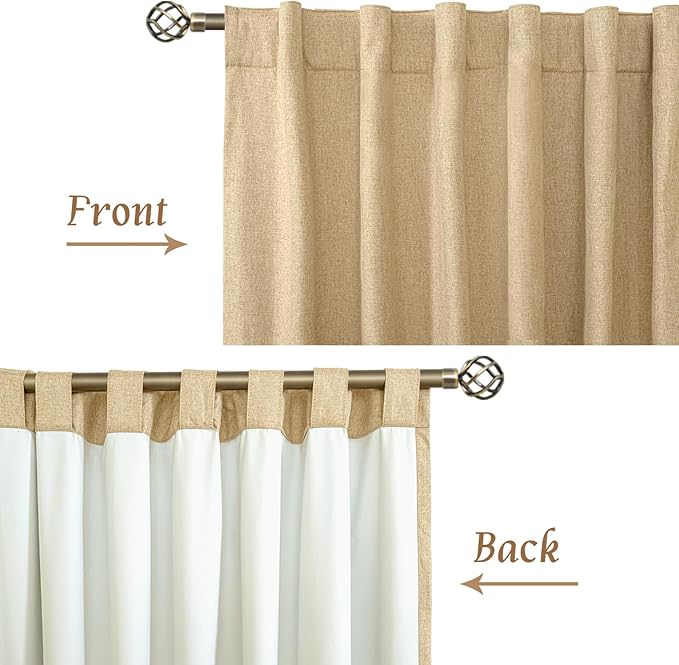 LAMIT Natural 100% Blackout Linen Curtains, 63 Inches Linen Textured Thermal