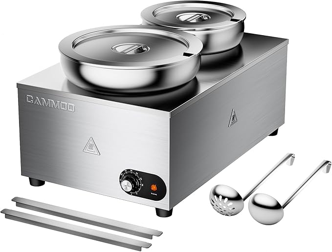 20qt 2-in-1 Electric Soup Warmer and Steam Table Food Warmer, 1200W Stainless