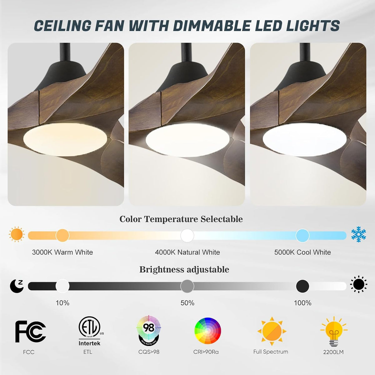 70 Inch Smart Large Ceiling Fan with Light, 3 Wood Propeller Blades