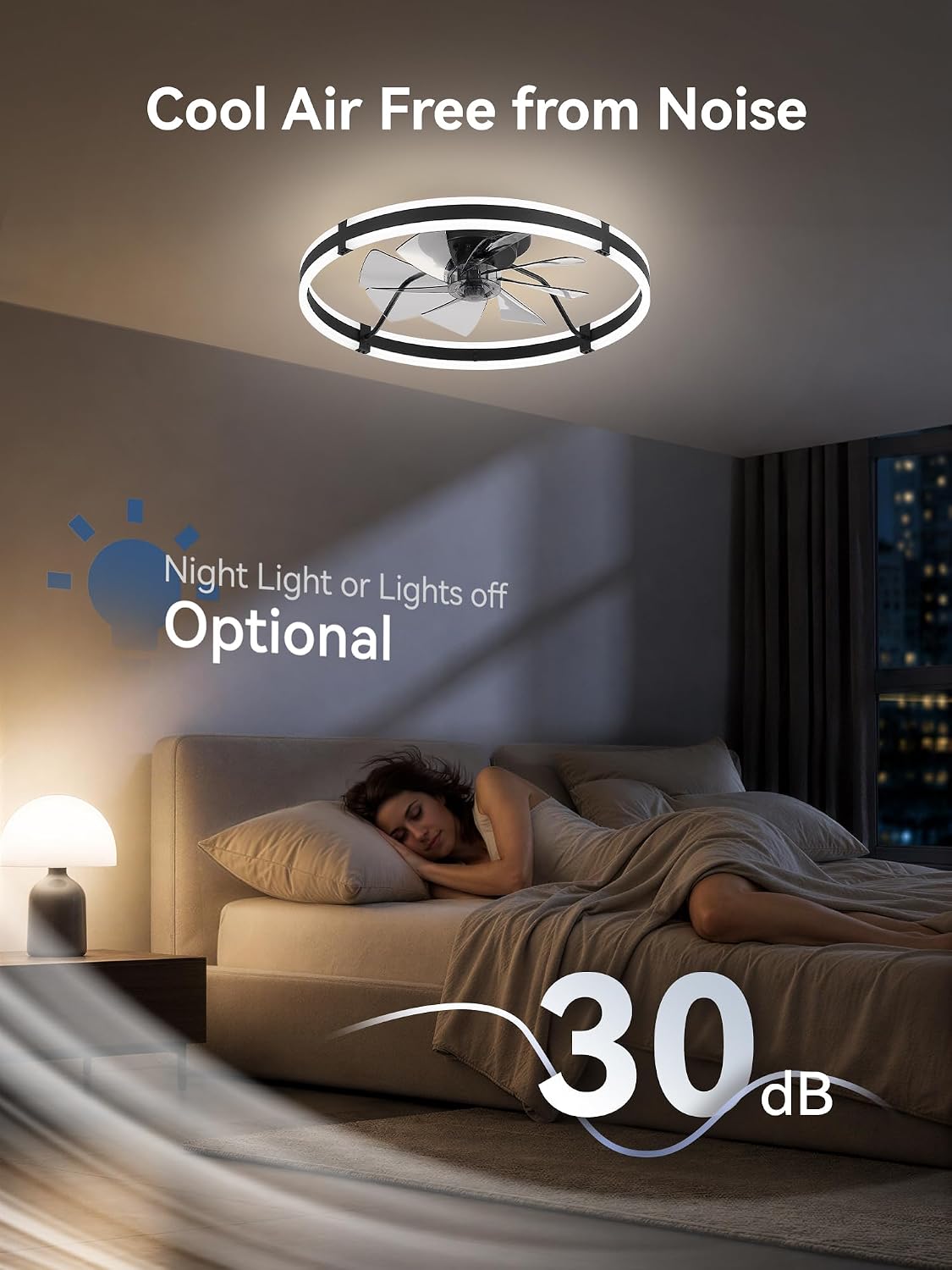Fanbulous 24" Modern Low Profile Ceiling Fans with Lights and Remote, Black