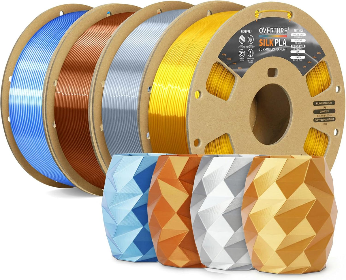 OVERTURE 4KG Bundle Silk PLA Filament 1.75mm, Metallic Shine 3D Printer Filament