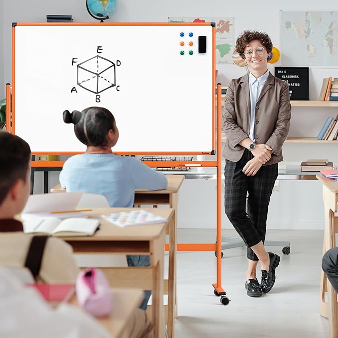 Whiteboard on Wheels, 48x32 Inches Mobile Whiteboard, Rolling Dry Erase Board