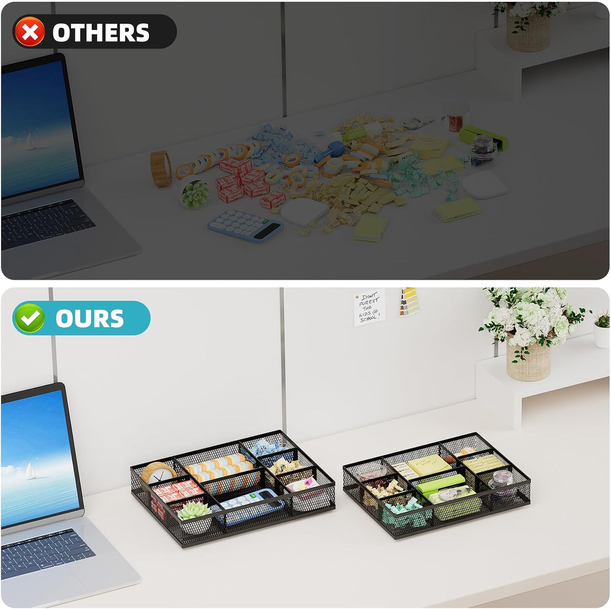 Marbrasse 2 Pack Desk Drawer Organizer, Mesh Drawer Organizer Tray with 8 Adj...