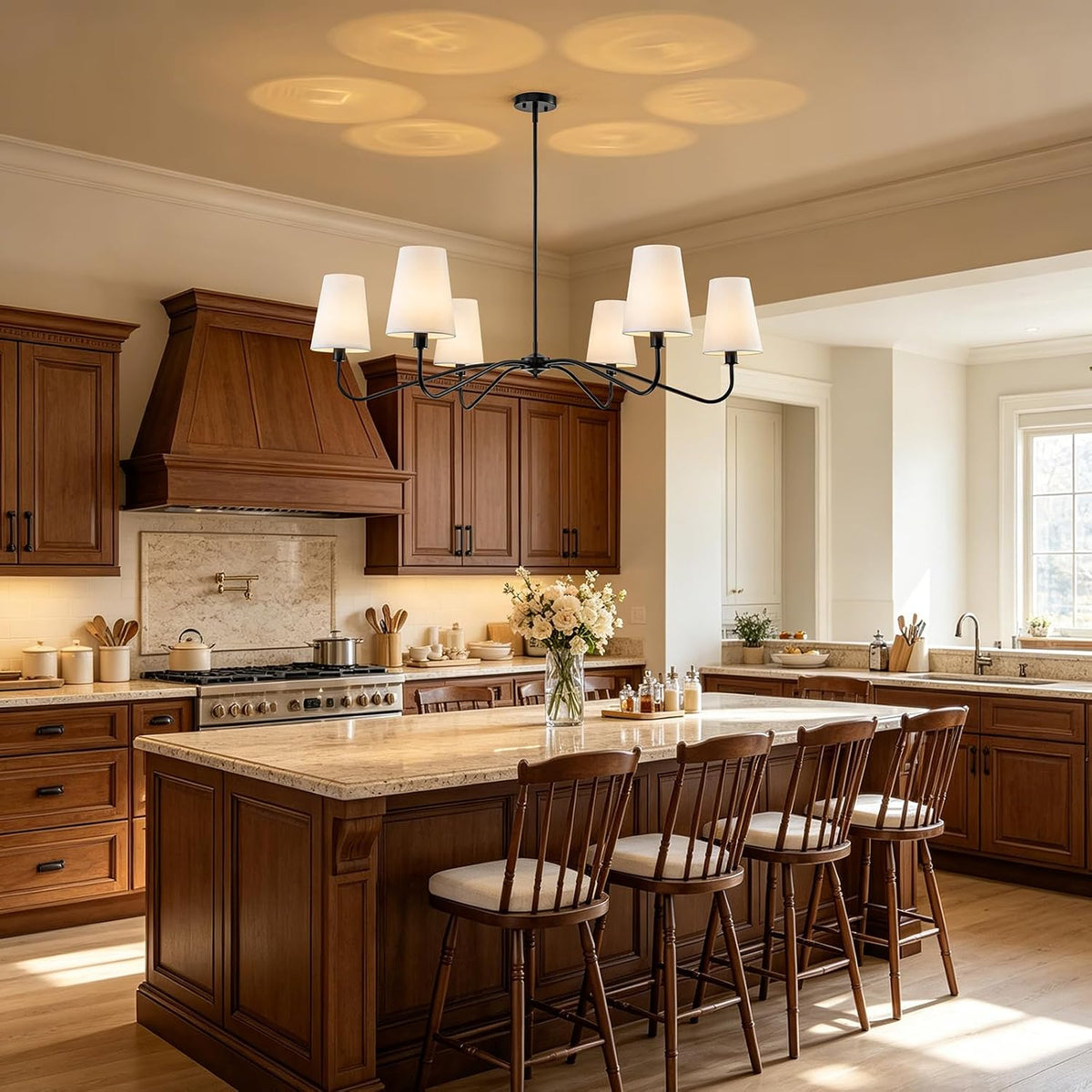 47'' Oversized Farmhouse Chandelier with Shades, 6-Light Large Chande...