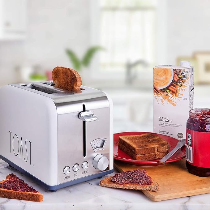 Rae Dunn Toaster, Stainless Steel 2 Slice Square Toaster, Wide Slot