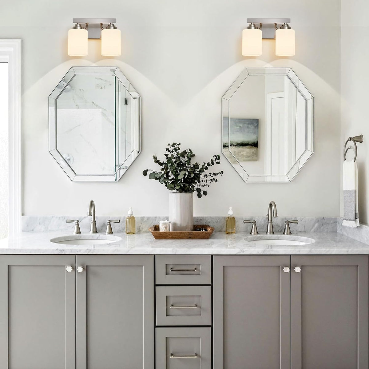 Bathroom Light Fixtures, Vanity Light Over Mirror Nickel 2-Light Fixture