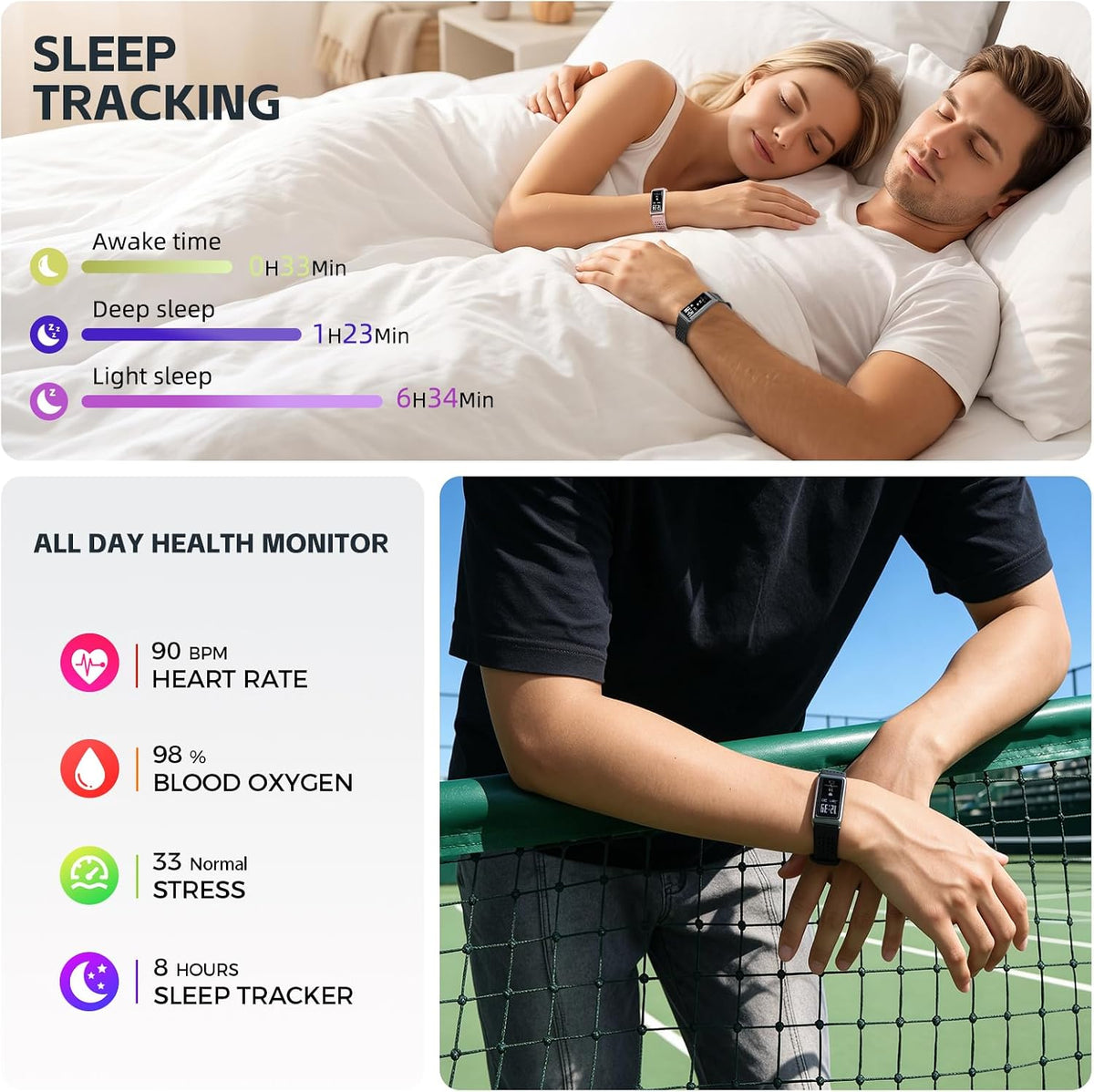 Smart Bracelet for Men Women 15-Day Battery Fitness Tracker