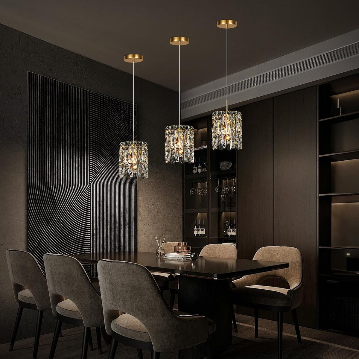 Modern K9 Gold Crystal Pendant Lights Kitchen Island Set of 3