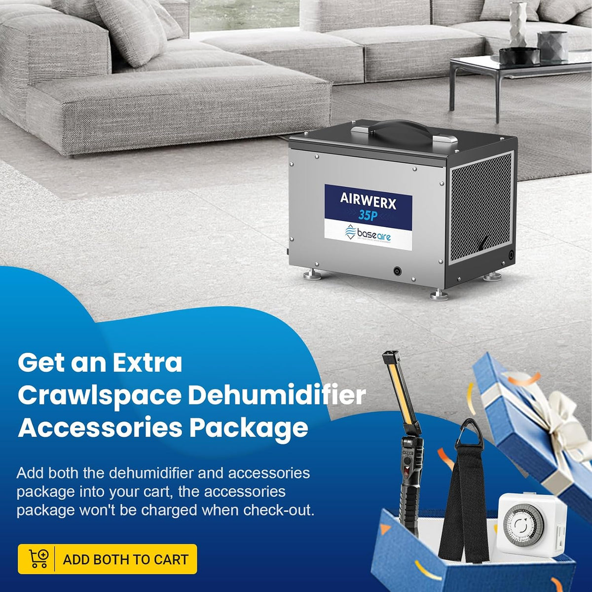 BaseAire Crawlspace 70 PPD Dehumidifier with Pump for 1000 Sq Ft