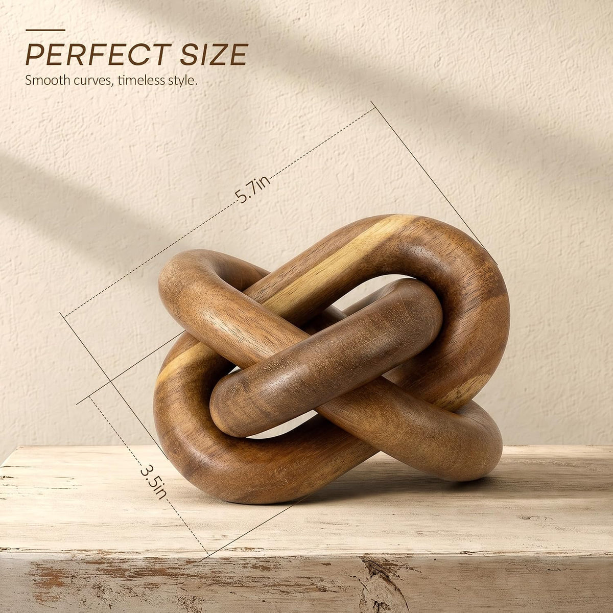 EOSAHR Acacia Wood 3 Link Wood Knot Decor for Coffee Table, Brown