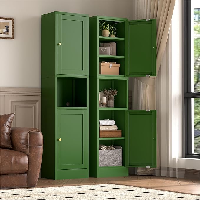 2-Door Metal Storage Cabinet, Tall Slim Pantry Organizer