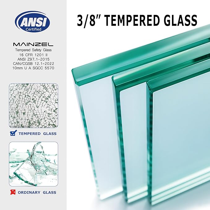 Mainzel 24" W x 76" H Fixed Shower Glass Panel, Frameless 3/8"...