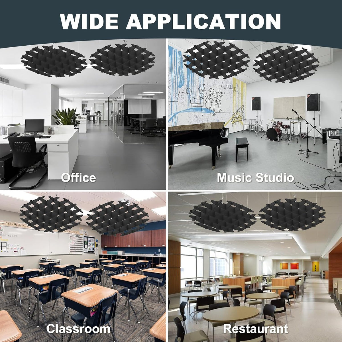 Acoustic Ceiling Panels Sound Absorbing Panels, Hexagon Black