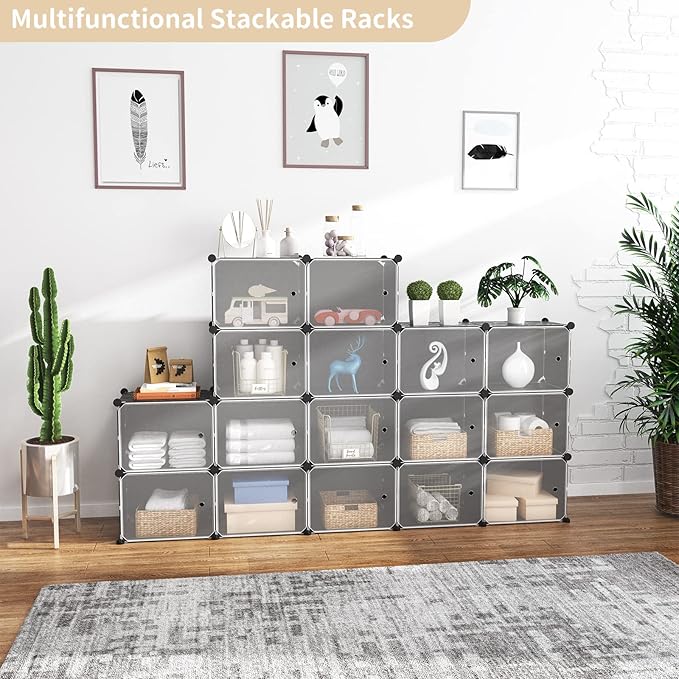 Portable Shoe Rack with Door, 64 Pairs Cabinet Easy Assembly, Plastic