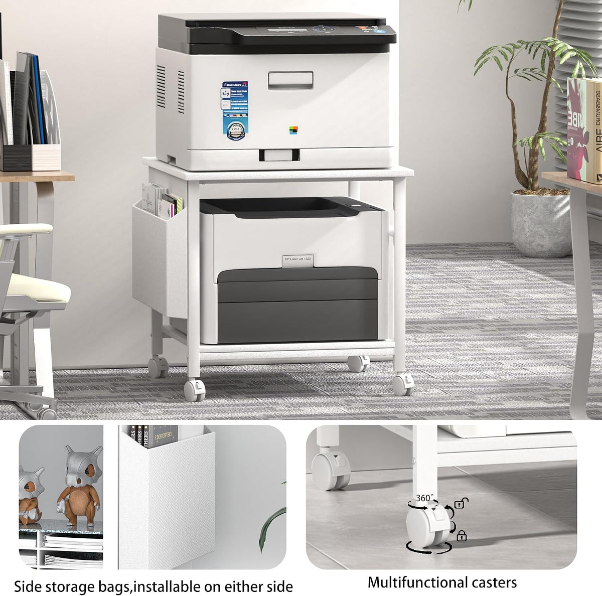 Large Printer Stand, 23.6 x 23.6 Inches Square Printer Stand with Storage She...