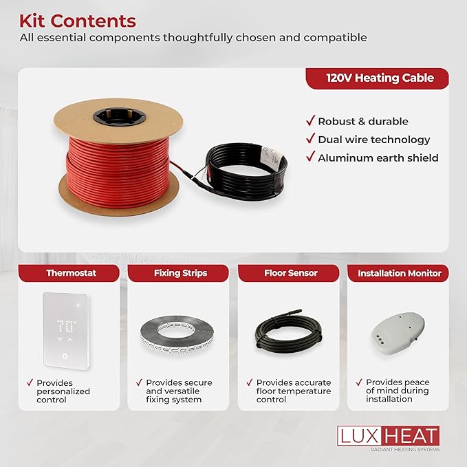 LuxHeat 100sqft Floor Heating Cable Kit - 120v Radiant Heating Floor System -