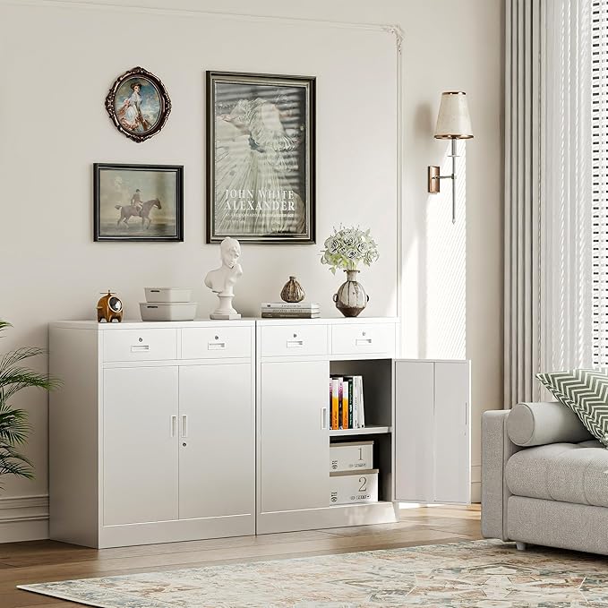 Metal Storage Cabinet with 2 Drawers 36" H