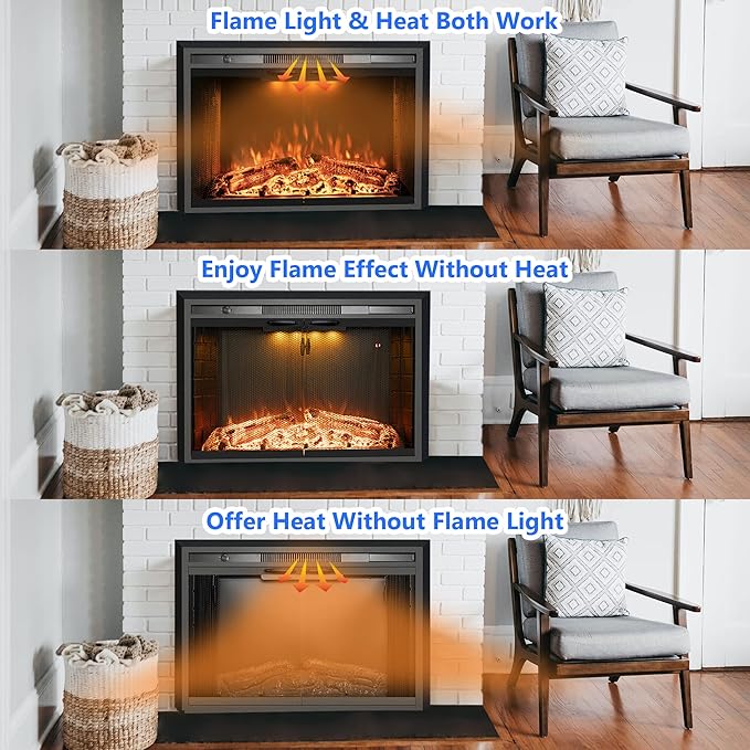 36 Inches Electric Fireplace Insert, 750W/1500W Fireplace Heater