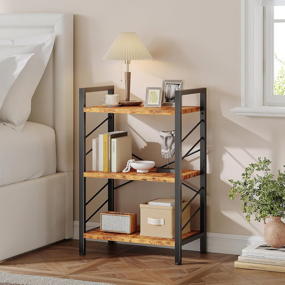 DurayLoly 2 Pieces 3 Tier Bookshelf,Bookcase with Shelves, Storage Shelf
