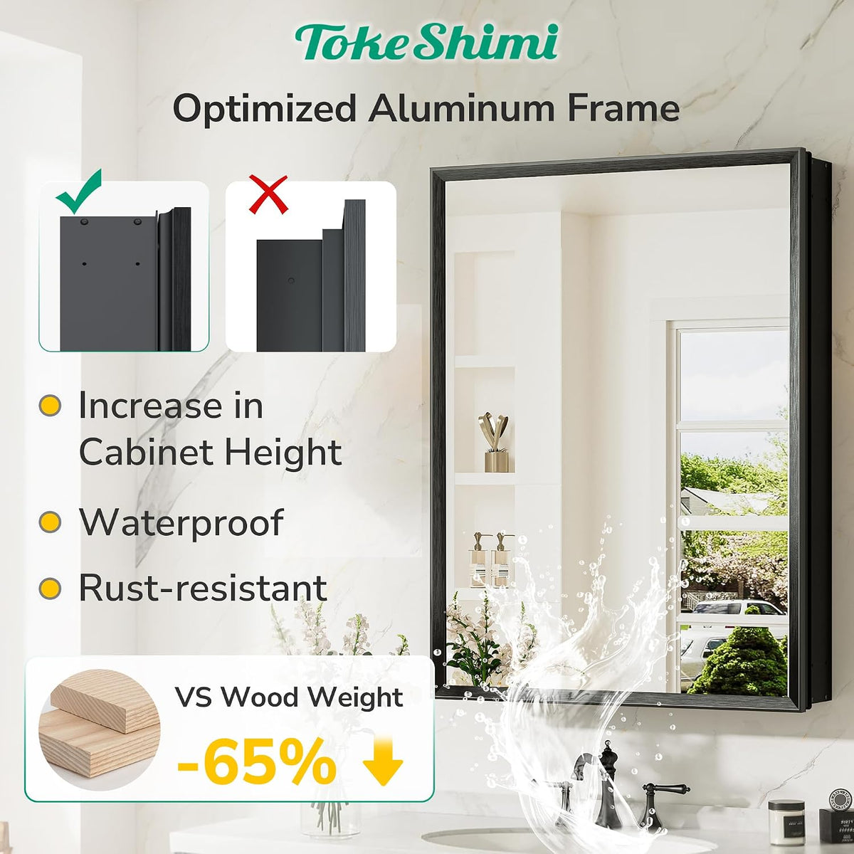 TokeShimi 14 x 18 Recessed Medicine Cabinet, Assembly Required, Black Bathroo...
