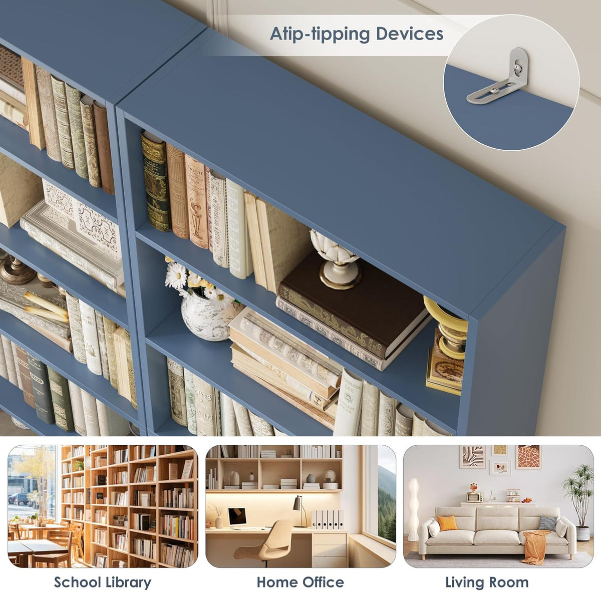 FACBOTALL 82" Tall Bookshelf Bookcase, 7-Tier Open Display Shelves, Blue