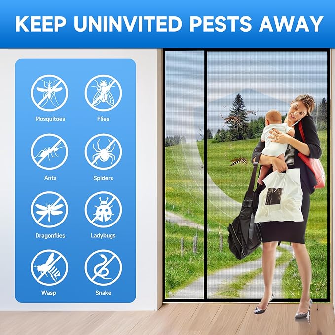 Magnetic Screen Door Mesh Left Right Side Opening Upgraded PET Material Mesh