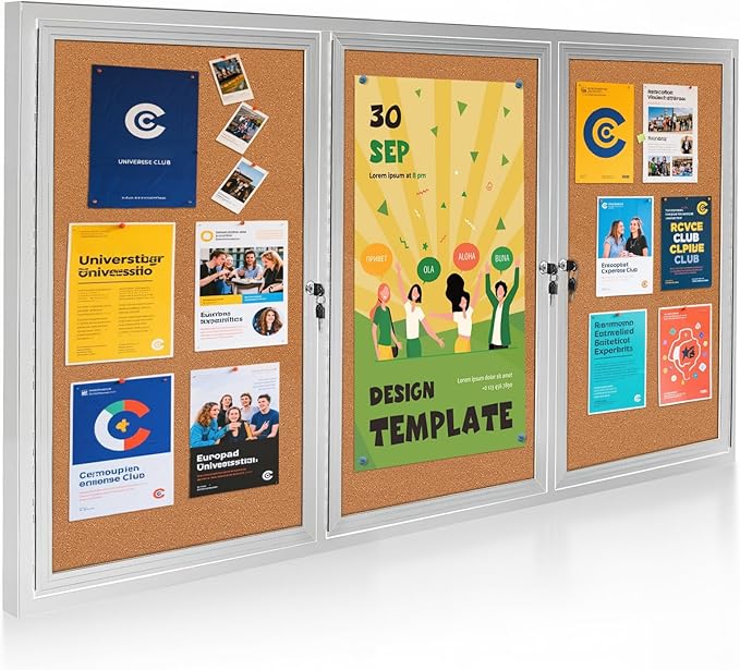 Lockable Outdoor Enclosed Bulletin Board, Weatherproof Cork Noticeboard
