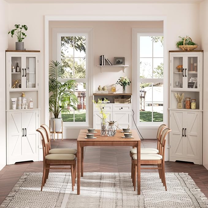67''H Tall Corner Cabinet with 4 Tempered Glass Doors and Barn Doors,...