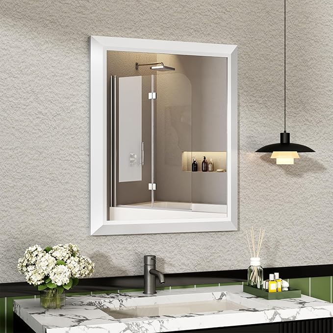 SMIROR Matte White Bathroom Mirror