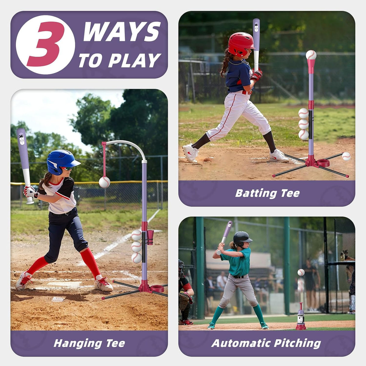 Wee Wonders 3-in-1 T Ball Set, Adjustable Height Hanging Tee Ball Set