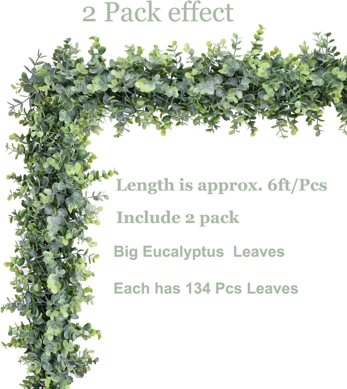 6 Pack Faux Eucalyptus Garland Plant, Artificial Vines Hanging Eucalyptus Lea...