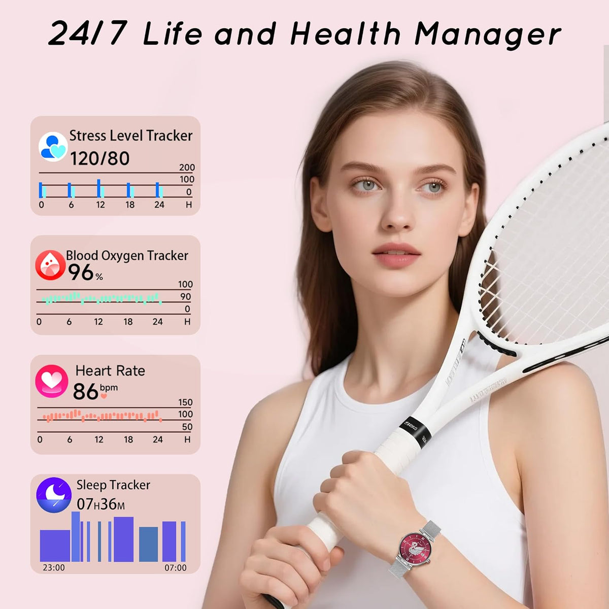 Smart Watch for Women (3 Bands) 1.19“ AMOLED Bluetooth Call Fitness Tracker