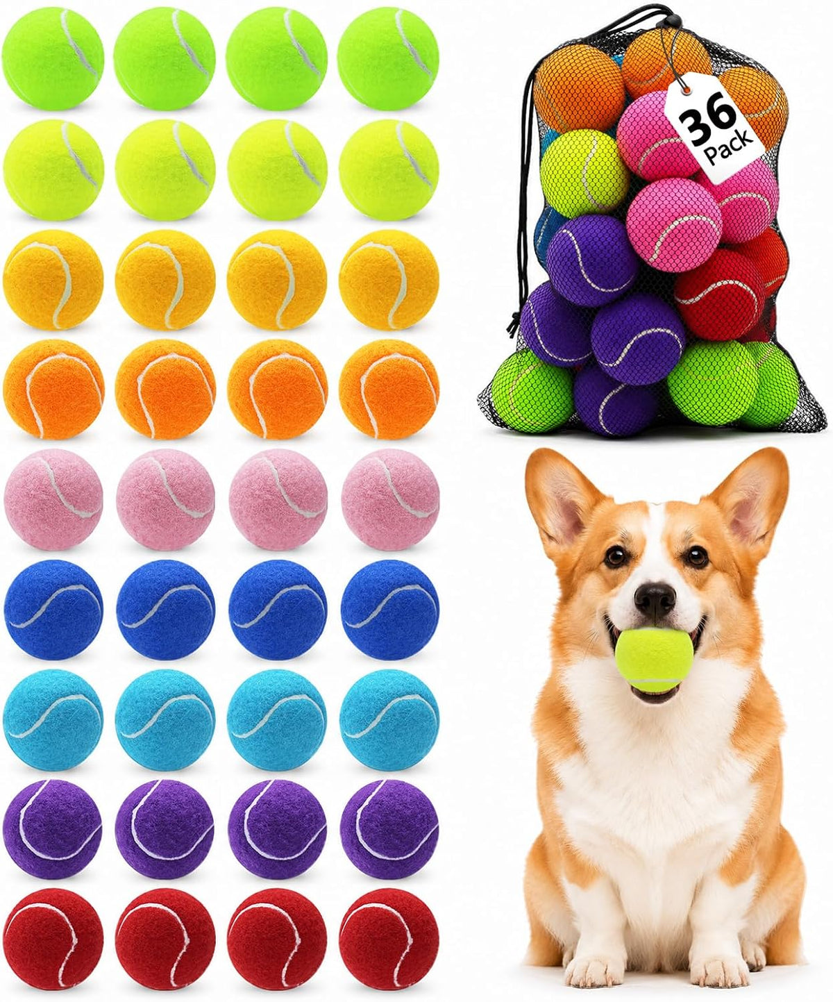 SHYUJAJIE Dog Balls,36 Pack 2.5 inch Tennis Balls for Dogs