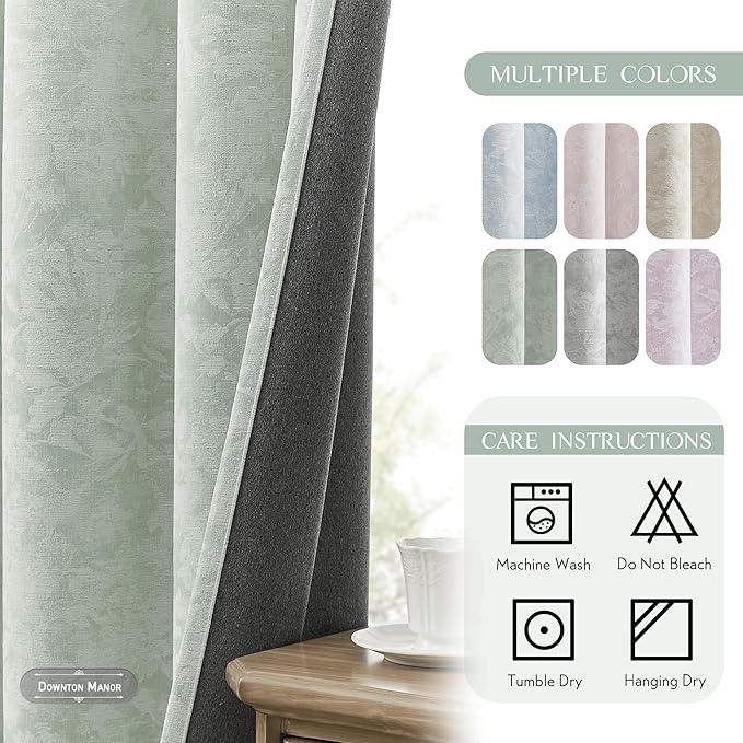 Beauoop Green Floral Jacquard Blackout Curtains 72 Inches Long 2 Panels