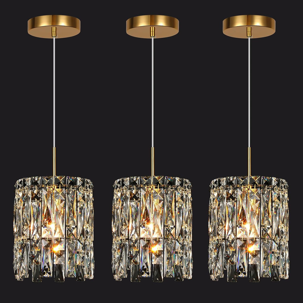 Modern K9 Gold Crystal Pendant Lights Kitchen Island Set of 3