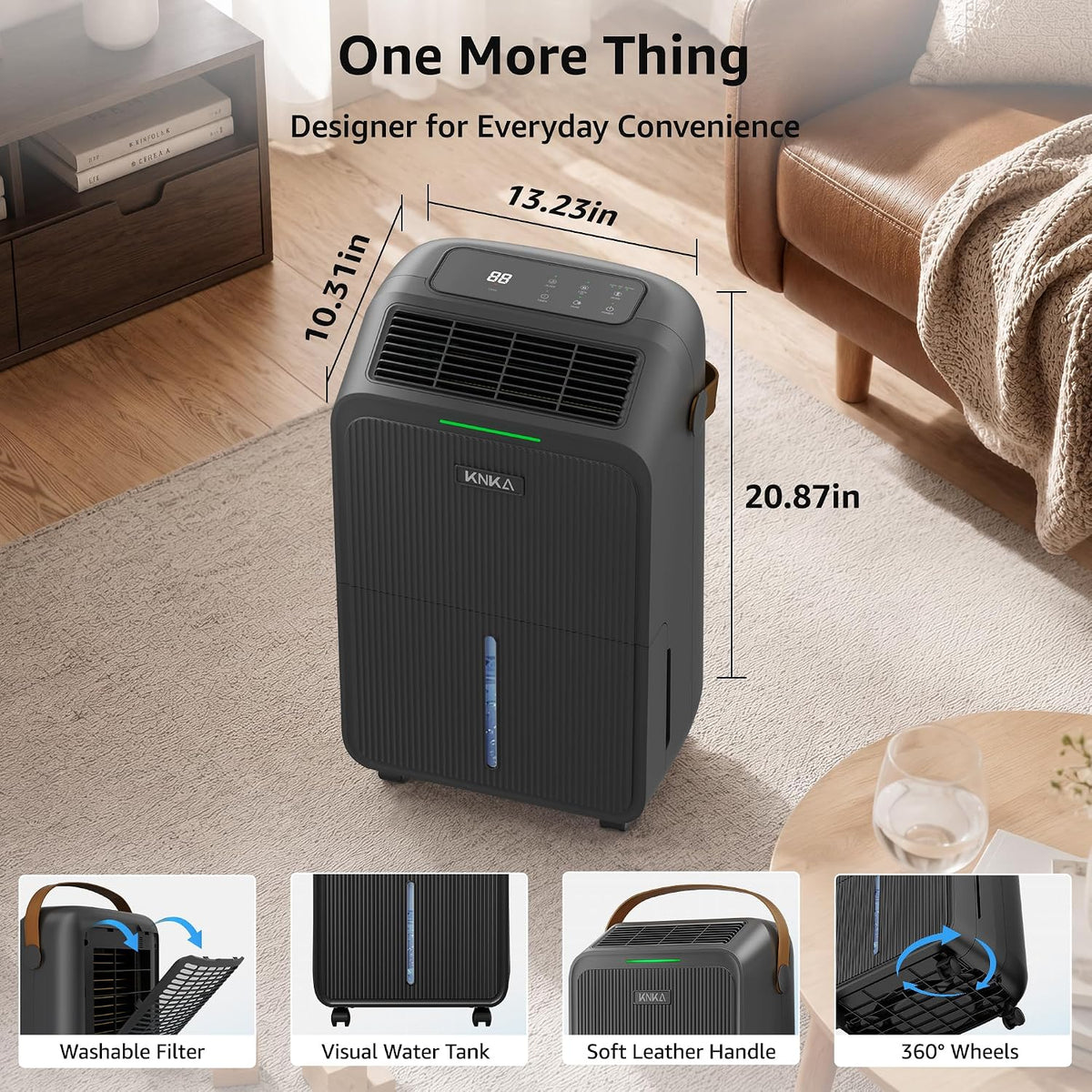 KNKA 2500 Ft² Max 34 Pints Dehumidifier for Basement with Drain Hose, Black