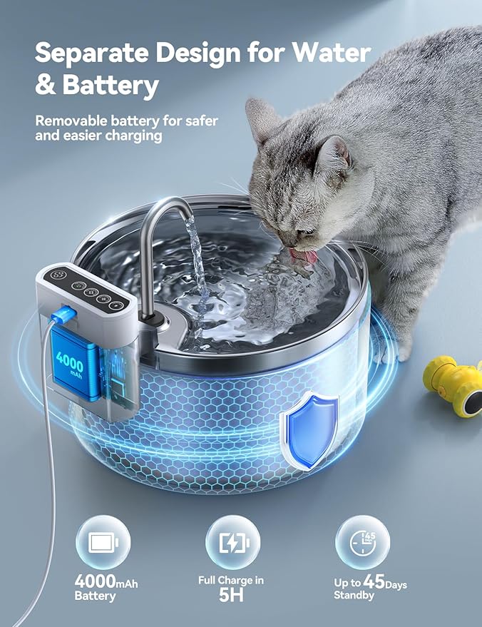 Wireless Cat Water Fountain FEELNEEDY Stainless Steel Automatic Pet Water