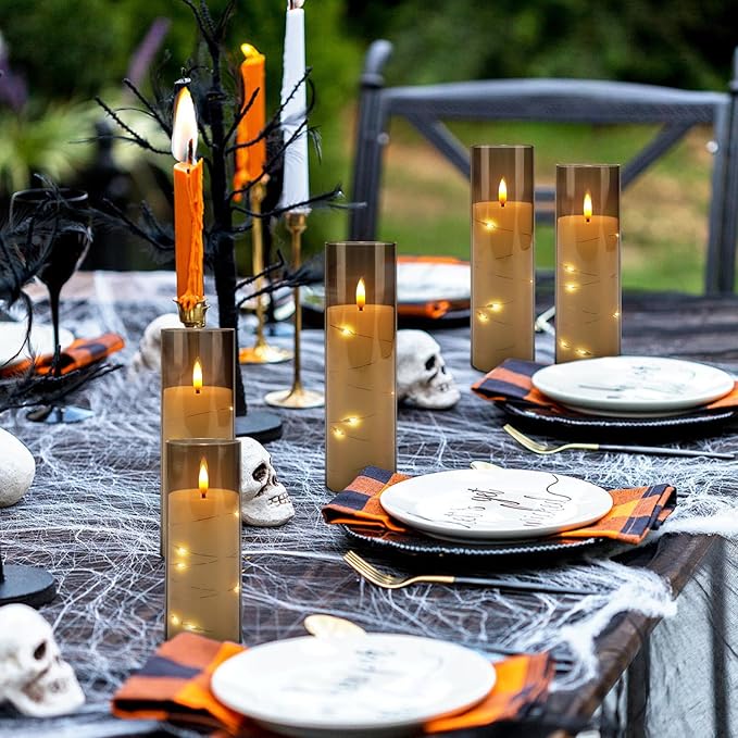 24pcs Flameless Grey Pillar Candle