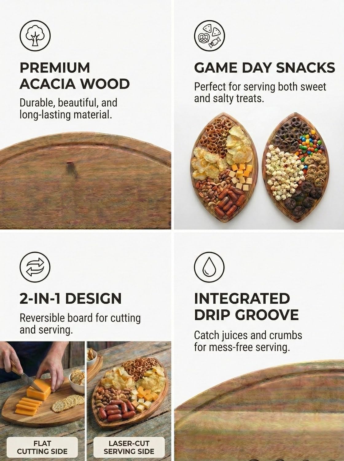 American Football Charcuterie Board 16X9.5 Inch, Game Day Hosting Tray
