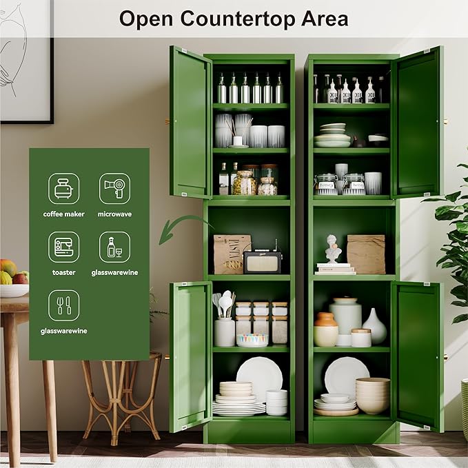 2-Door Metal Storage Cabinet, Tall Slim Pantry Organizer
