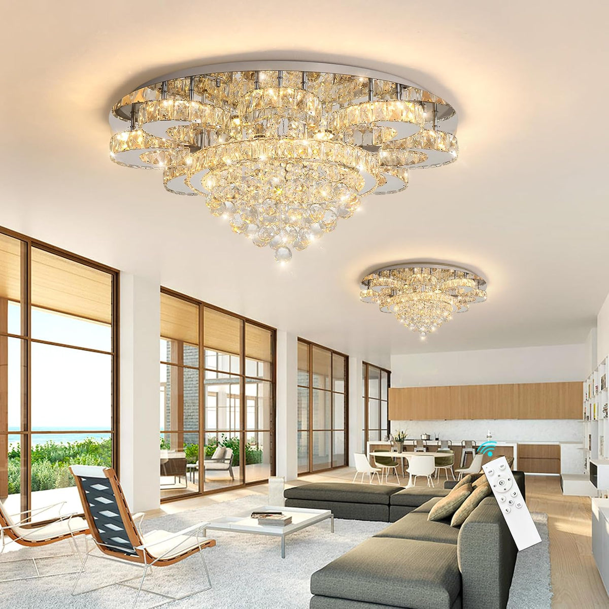 Modern Ceiling Chandelier for Living Room 32 IN Silver Dimmable LED Lights