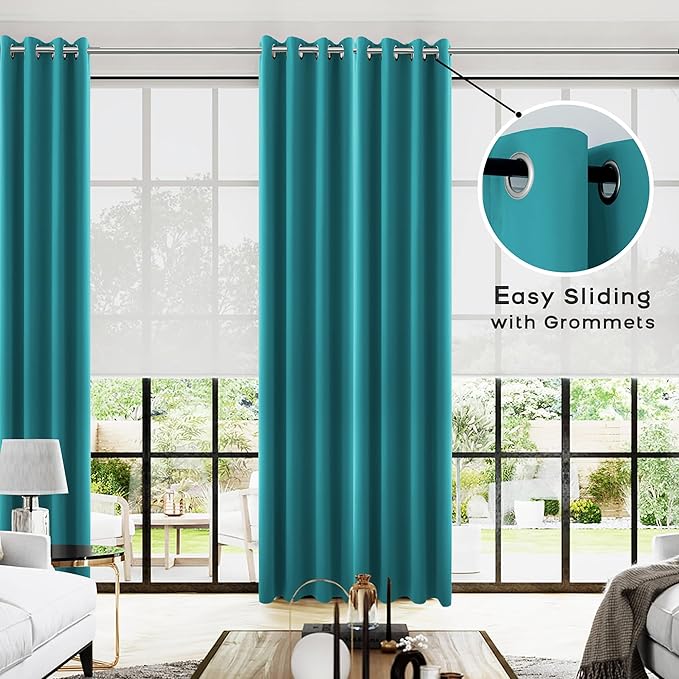 KOUFALL Teal Curtains 96 Inches Long