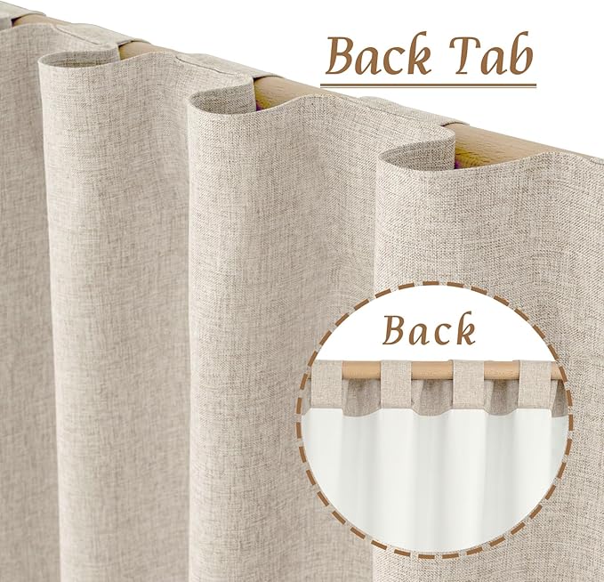 LAMIT Oatmeal 100% Blackout Linen Curtains, 84 Inch Linen Textured Living Room