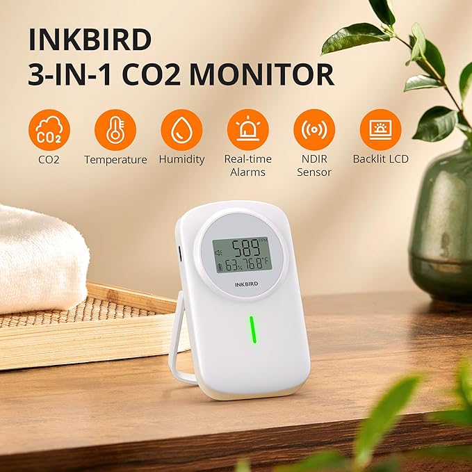 INKBIRD CO2 Monitor Ndir CO2 Detector 3 in 1 Meter | Carbon Dioxide &