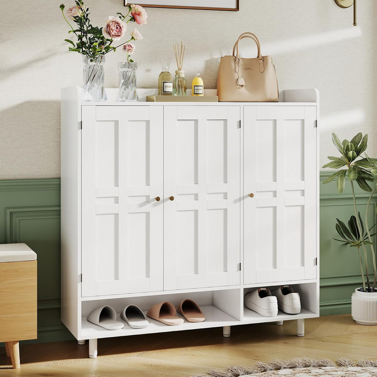 Shoe Cabinet with 3 Doors and Adjustable Shelves, Large Shoe Storage Cabinet ...