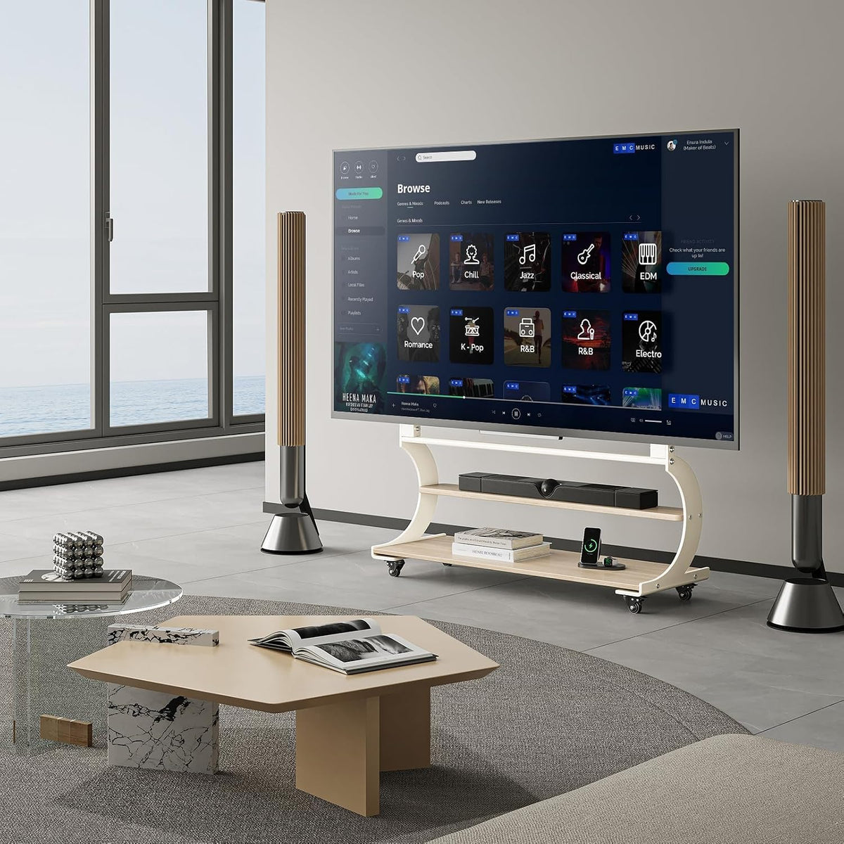 Easel Rolling TV Stand on Wheels for 50-100 Inch TVs with 2-Tier Shelves